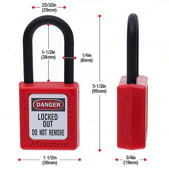 Khóa móc an toàn nhựa nhiệt dẻo còng nylon 6mm Master Lock 406RED 4