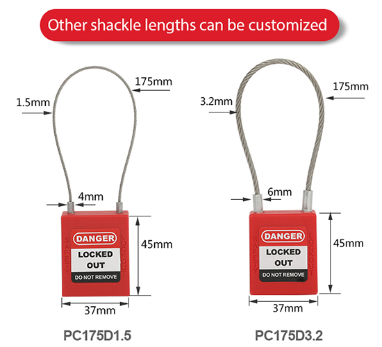 Ổ khóa an toàn cùm cáp thép 3 2mm LOCKEY PC175D3 2 1